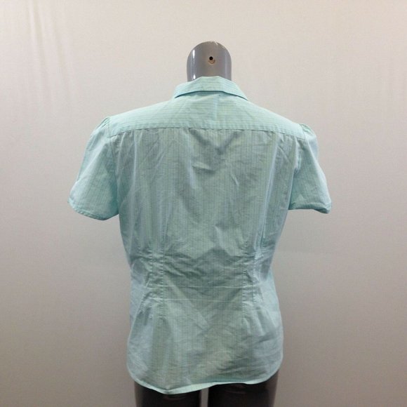 Jaclyn Smith V Neck Button Up Blouse Women's Size XL Cotton Blend Green Striped - Picture 3 of 6